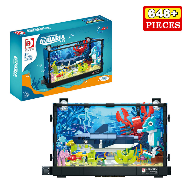 Aquarium Marine World - ตัวต่อสร้างระบบนิเวศฉลาม 648 ชิ้น แบบจำลองตู้ปลาทะเล พร้อมปลาหลากหลายชนิด ปะการัง