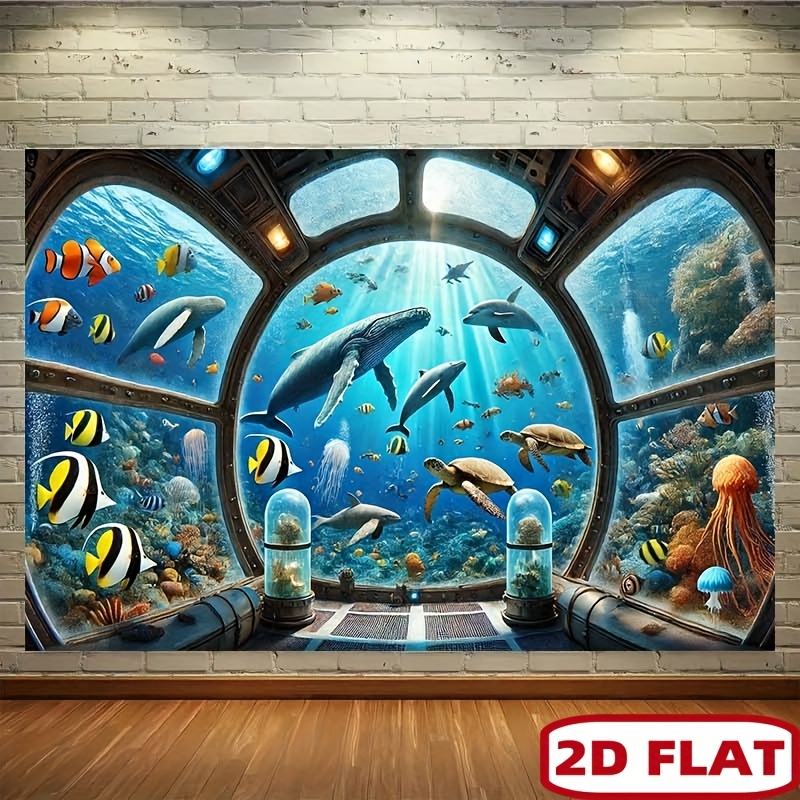 Ocean Aquarium - พรมแขวนผนังลายฉลามวาฬใต้ทะเล 2D พิมพ์ลายแบน สำหรับตกแต่งห้องเด็ก ศิลปะมหาสมุทรและพิพิธีภัณฑ์สัตว์น้ำ