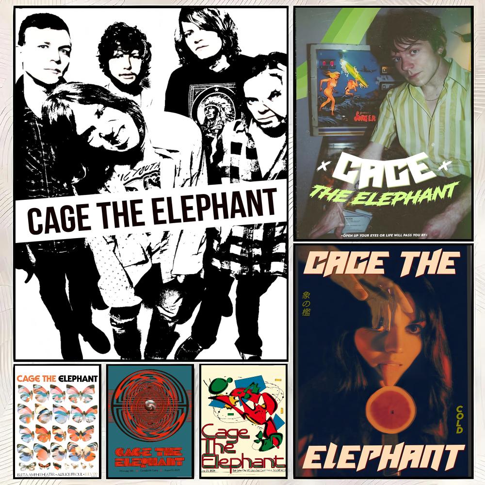 Live Rock - โปสเตอร์ปกอัลบั้มวงดนตรีร็อค C-Cage The Elephant วินเทจ กระดาษ