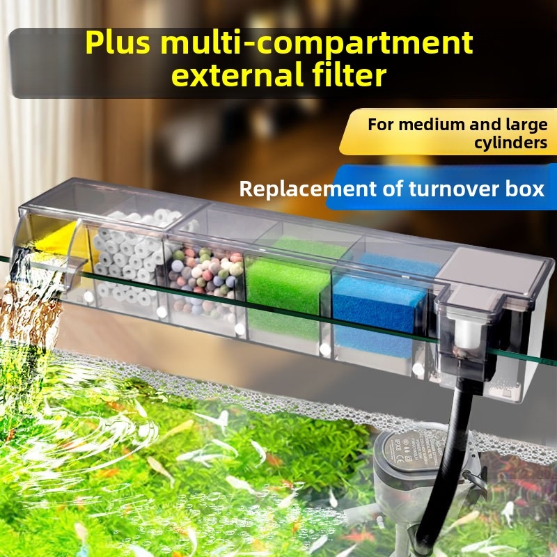 Reef Tank Filter - ตู้กรองชีวภาพแบบหลายช่องสำหรับตู้ปลา แบบแขวนบน พร้อมระบบเพาะแบคทีเรีย ติดผนัง สำหรับกรองน้ำ ตู้เลี้ยงเต่า