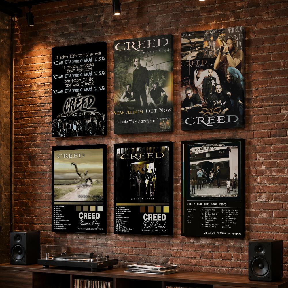 Live Rock - ภาพพิมพ์ติดผนังกรอบไม้ ลายวงร็อกสตาร์ C-Creed สไตล์วินเทจ สำหรับตกแต่งห้องนอน ห้องนั่งเล่น