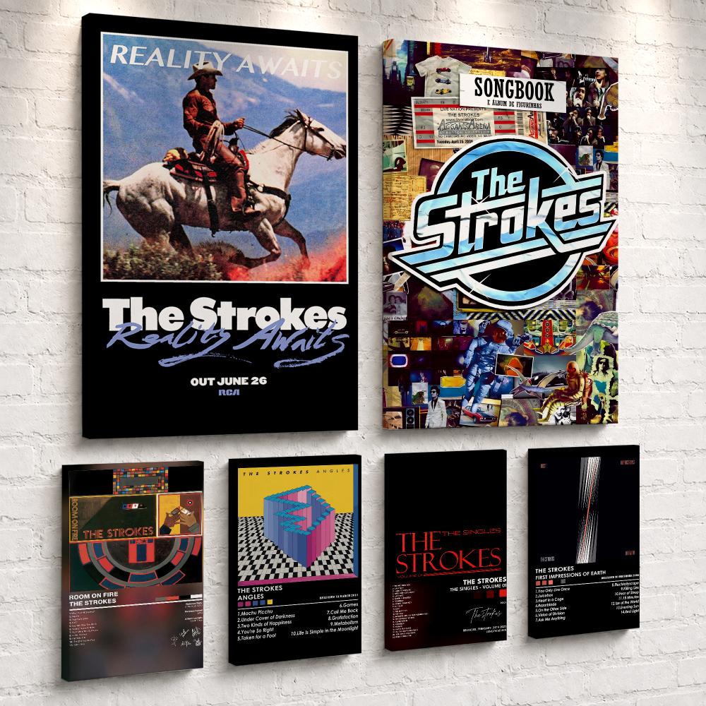 Live Rock - อัลบั้มวงร็อก The S-Strokes ภาพวาดติดผนังแบบมีกรอบ โปสเตอร์ผ้าใบพร้อมแขวน สำหรับตกแต่งห้องนอน
