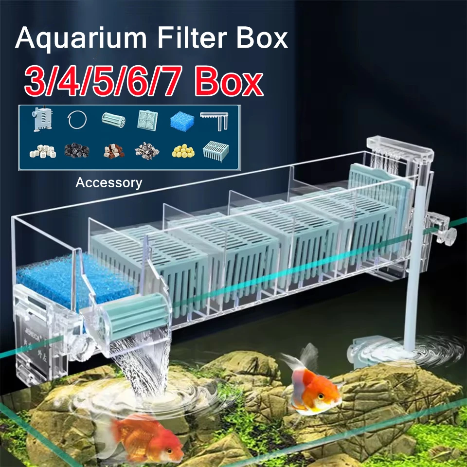 Reef Tank Filter - 220V Aquarium ติดผนังน้ําตกกรอง Roller,,หมุนเวียนออกซิเจน Generation, multi-Layer